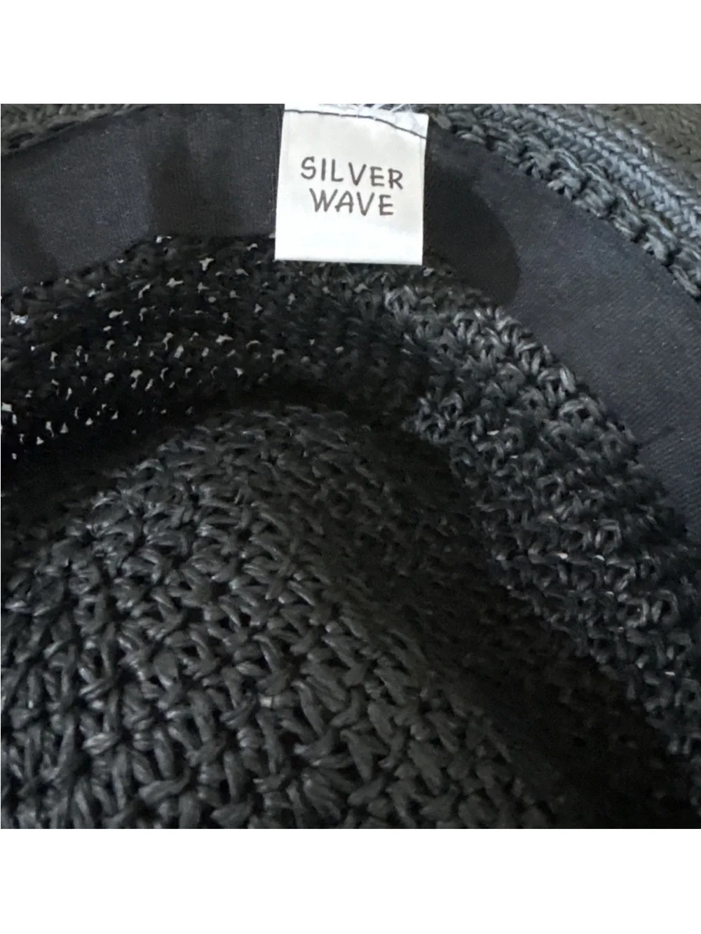 Silver Wave Black Straw Sun Hat Wide Brim Boho Resort Beach Glam NWOT